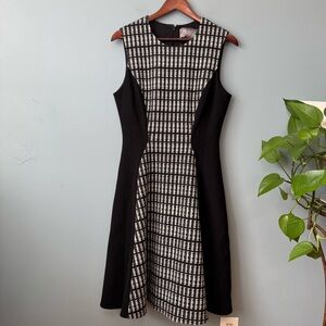 Lela Rose Black And White Check Paneled Contrast Wool Blend Dress. Size 10